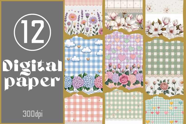 Floral Gingham Digital Paper