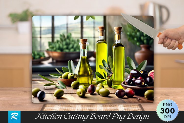 Olive Oil Bottles Cutting Board Sublimation Design