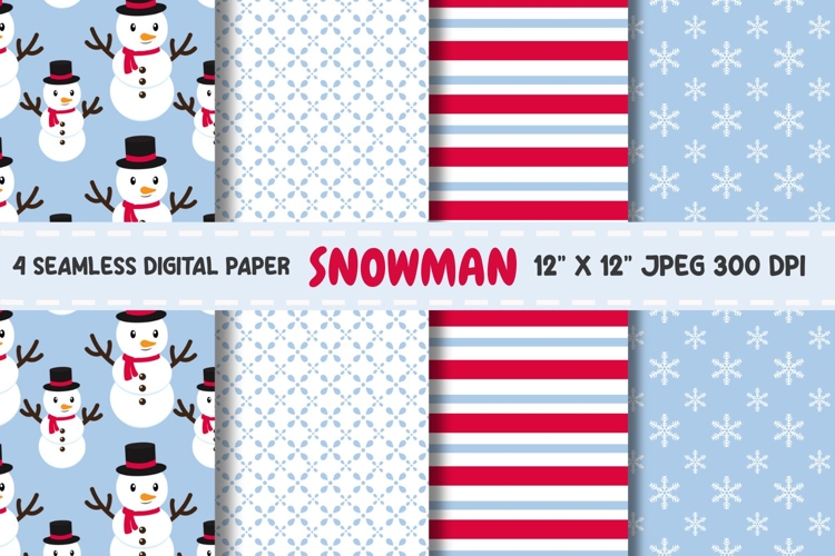Snowman Digital Paper, Christmas Seamless Pattern.