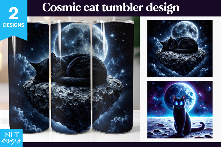 Cosmic Cat Tumbler Wrap, Halloween tumbler, galaxy cat