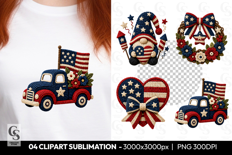 Patriotic Crochet Truck clipart Sublimation PNG example image 1
