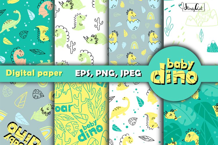 Dinosaur digital paper pack - JPEG/PNG files for kids fabric example image 1