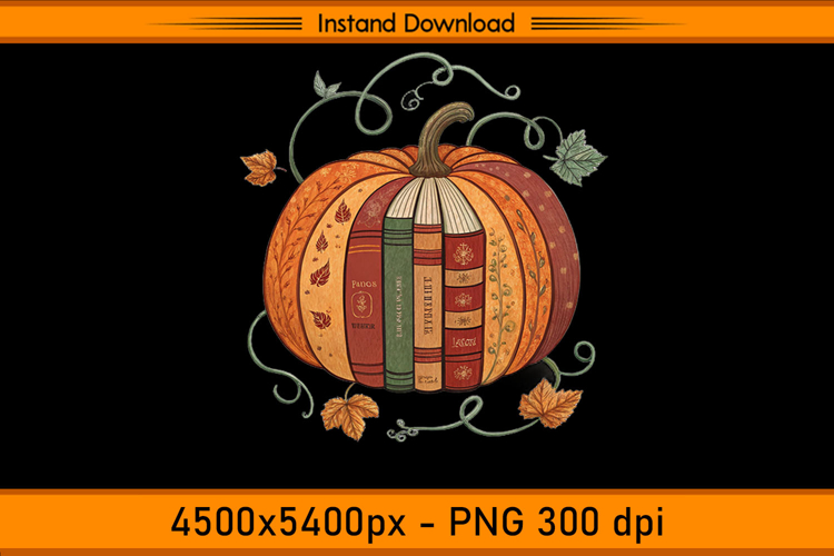 Book Pumpkin Fall Reading Sublimation PNG