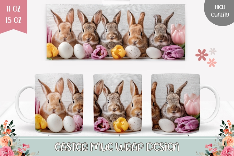 Floral Easter Mug Sublimation, Easter Animals Mug Design
