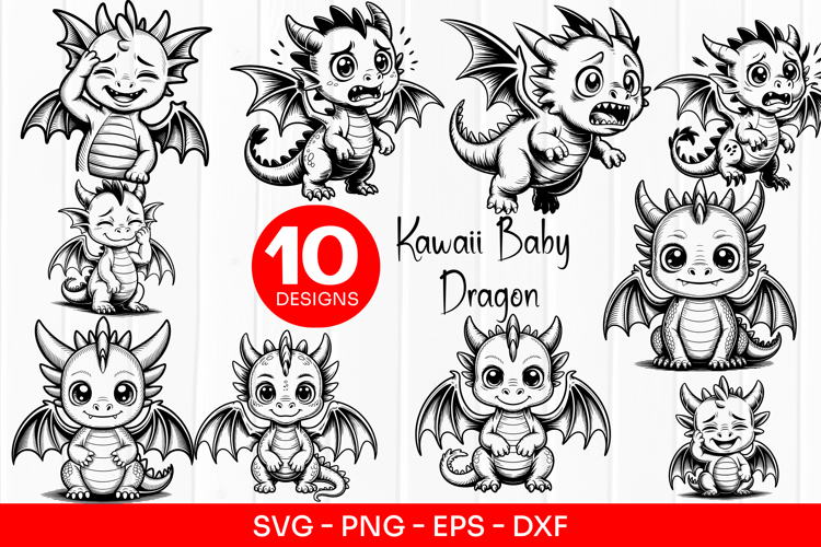 Kawaii Baby Dragon Clipart SVG PNG