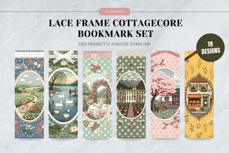 Lace Frame Cottagecore Bookmark Set,Vintage Floral Aesthetic example image 1