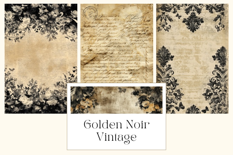 Golden Noir Vintage Junk Journal Pages