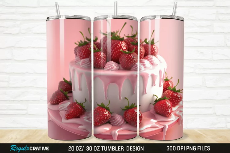 3D Strawberry Cake 20/30oz Skinny Tumbler