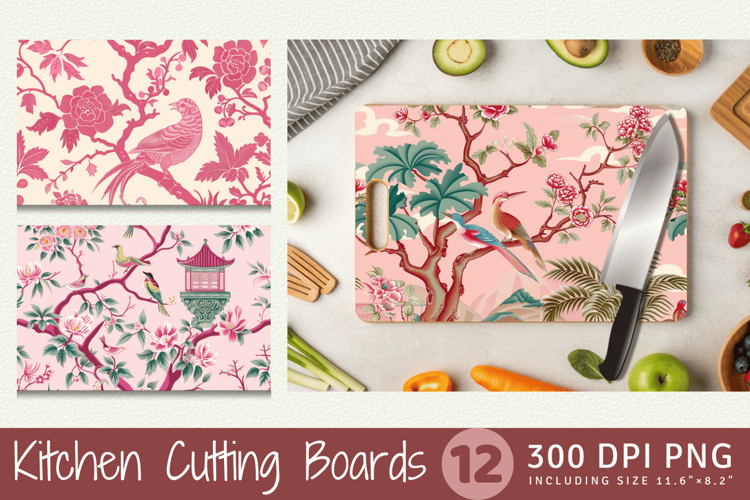 Pink Chinoiserie Cutting Boards sublimation Design