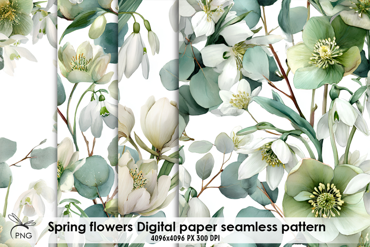 Spring flowers digital paper, seamless pattern
