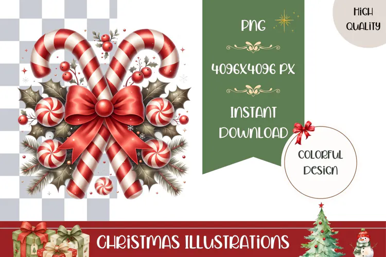 Christmas Candy Cane Illustration, Cartoon Christmas Sweets