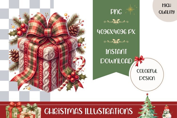 Christmas Present Illustration, Cartoon Christmas Bow PNG example image 1