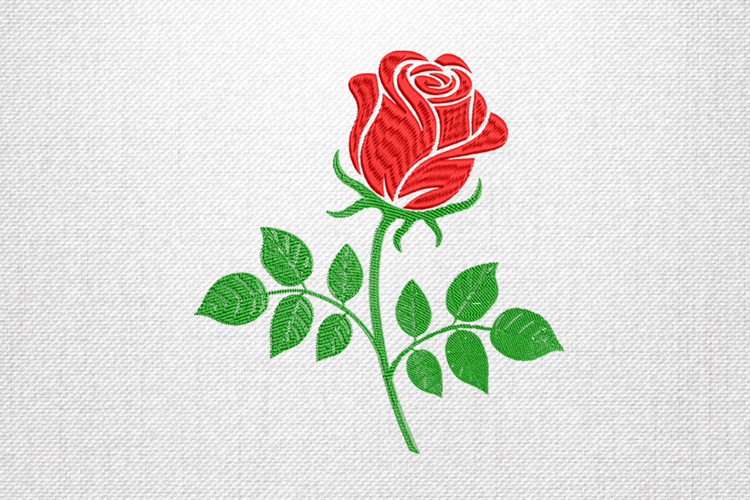 Elegant Red Rose Stem Embroidery Design