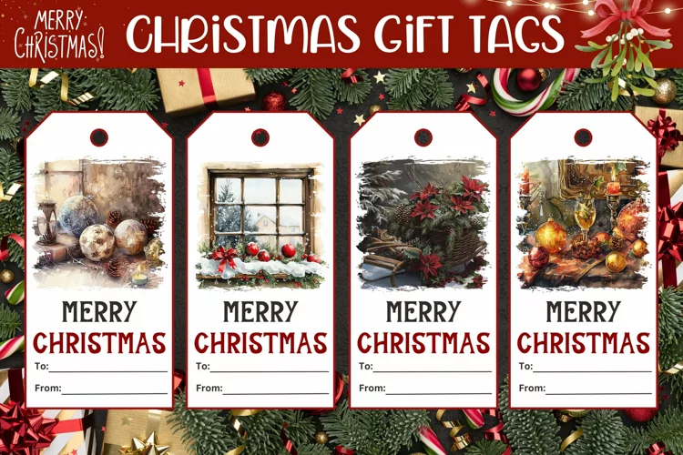Watercolor Christmas Gift Tags, Winter Sublimation Tags