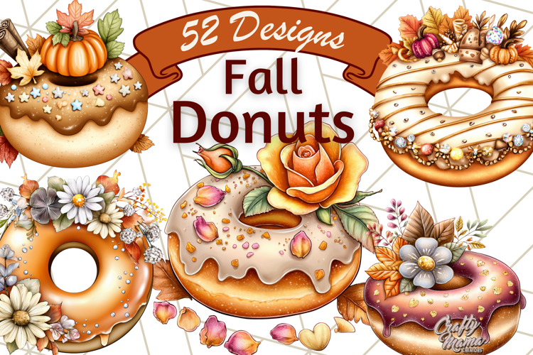 Fall Donut Clipart PNG, Autumn Donuts With Pumpkins