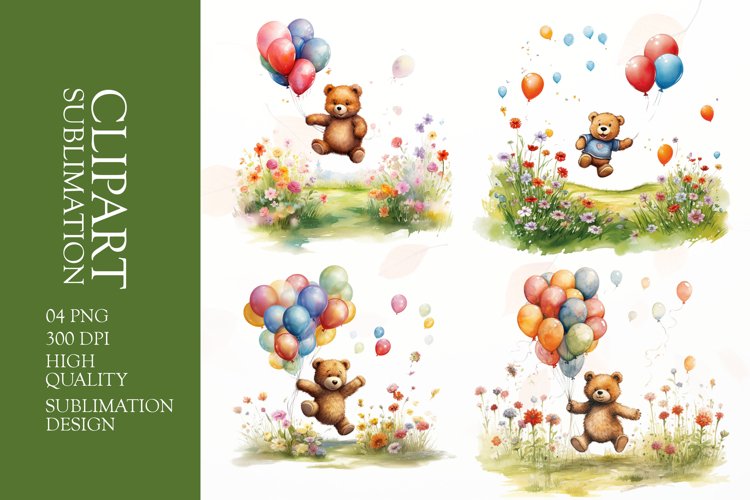 Watercolor playful bear sublimation clipart png