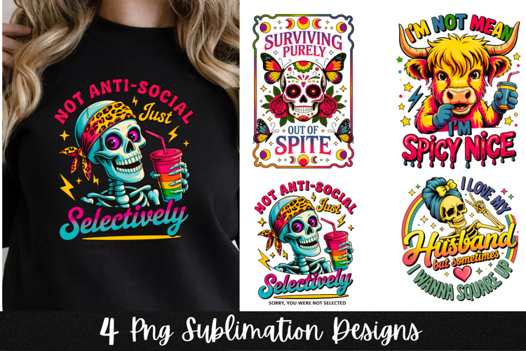 4 Funny Retro Skeleton Adult humor Sarcastic PNG Sublimation