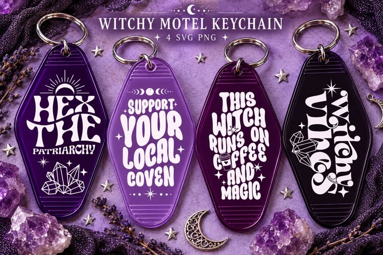 Witchy Motel Keychain SVG PNG, Coven Coffee & Magic Quotes example image 1