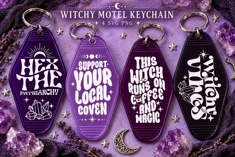 Witchy Motel Keychain SVG PNG, Coven Coffee & Magic Quotes