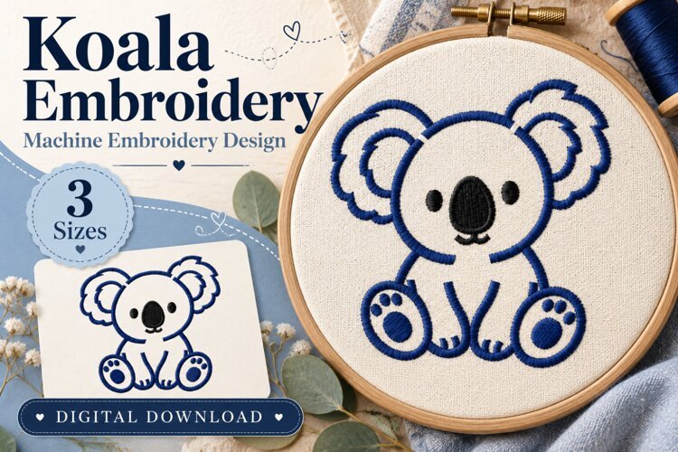 Cute Koala Outline Embroidery Design example image 1