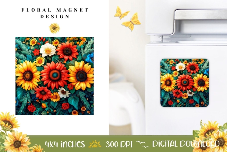 Floral Magnet Sublimation, Sunflowers Magnet Design