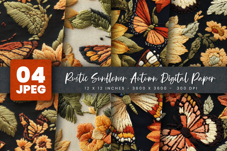 Rustic Sunflower Autumn Digital Paper