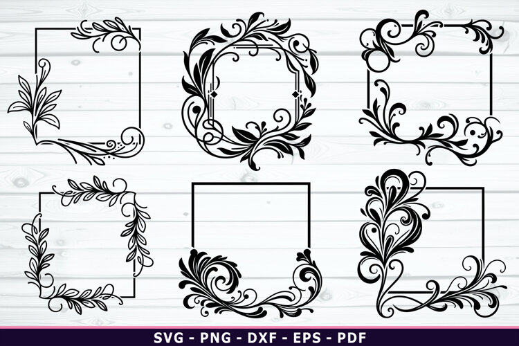 Flourish Floral Frame SVG, Ornate wedding frames SVG cut PNG example image 1