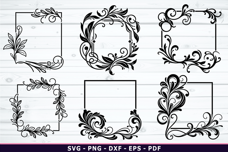 Flourish Floral Frame SVG, Ornate wedding frames SVG cut PNG