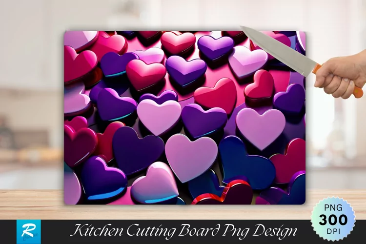 3D Heart Cutting Board Sublimation Design