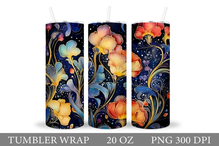 Flowers Tumbler Design. Shimmer Flowers Tumbler Sublimation