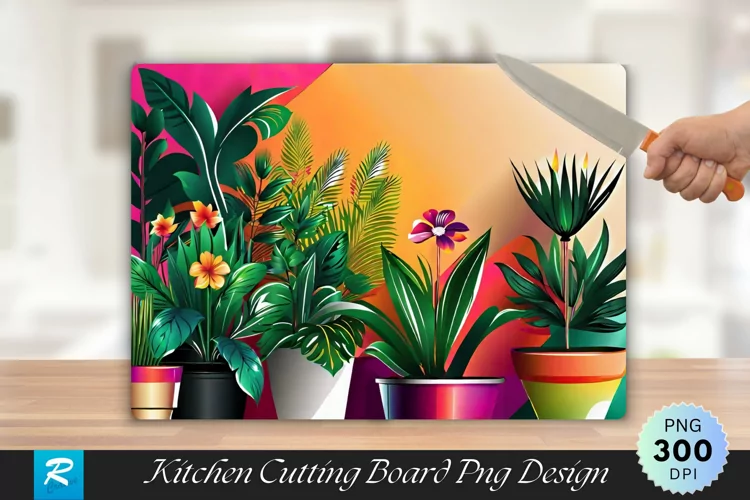 A Group Of Potted Flowers Cutting Board Sublimation Design