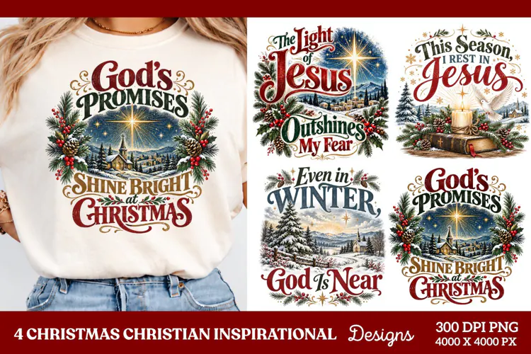 4 Christian Christmas PNG Designs, 4 Christian Inspirational