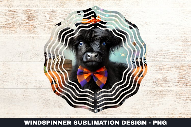 Halloween Highland Cow Wind Spinner Sublimation Design