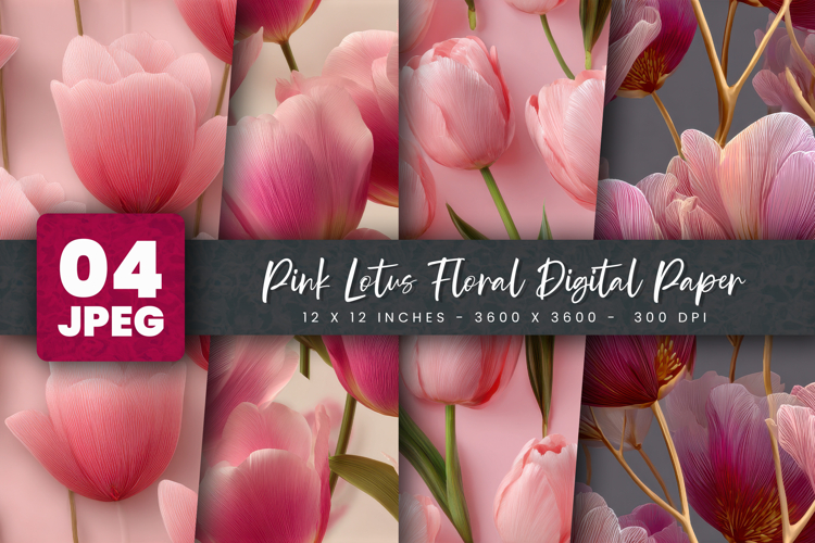 Pink Lotus Floral Digital Paper