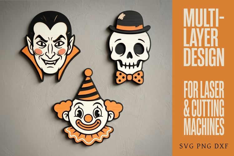 Vintage Halloween Ornament SVG, Spooky Characters, Laser Cut