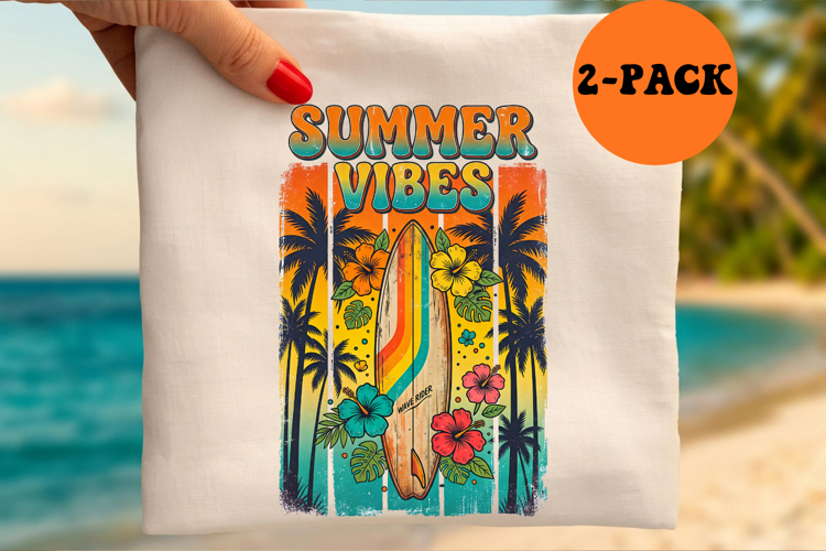 Summer Vibes PNG, Retro Surfboard Sublimation Design