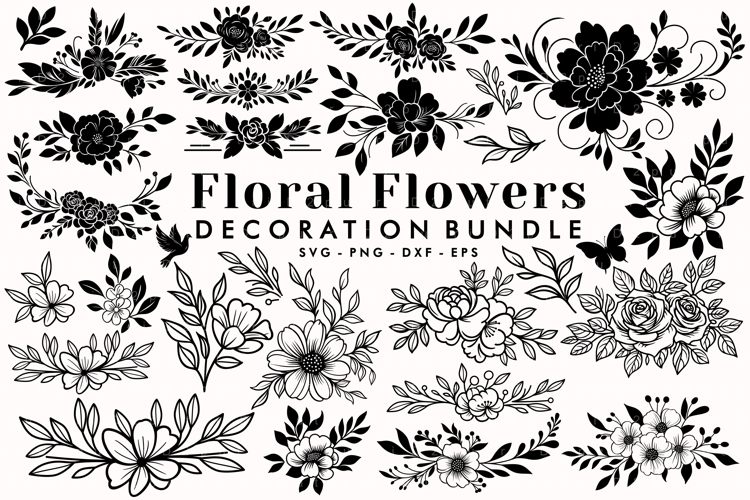 Floral Flowers Decorative SVG Bundle, Wedding Flower Clipart