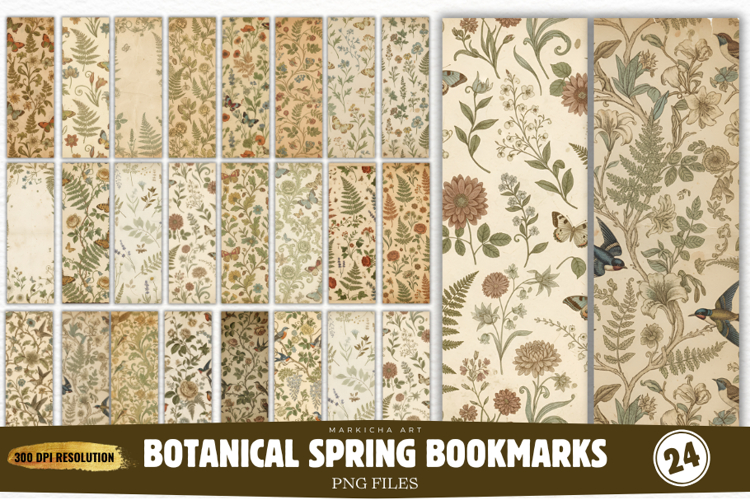 Botanical Spring Floral Bookmarks PNG