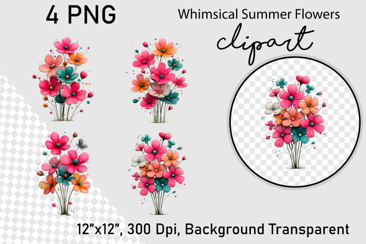 Whimsical Summer Flowers Clipart PNG