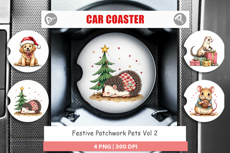 Festive Patchwork Pets Car Coaster