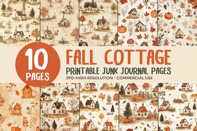 Fall Cottage Pattern Junk Journal Pages example image 1