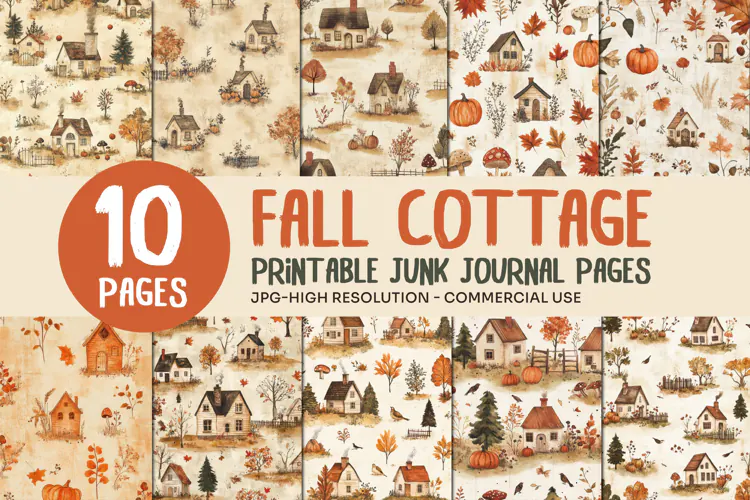 Fall Cottage Pattern Junk Journal Pages