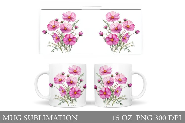 Flowers Mug Wrap Design. Wildflowers Mug Sublimation example image 1