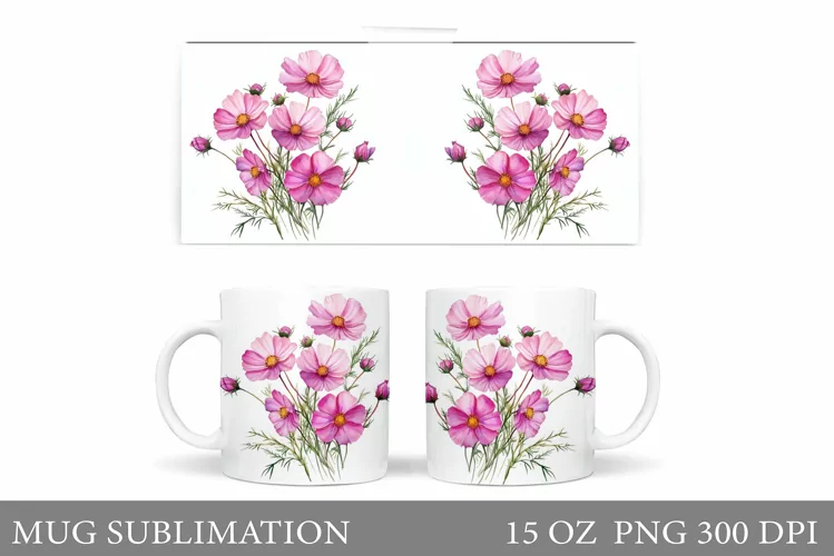 Flowers Mug Wrap Design. Wildflowers Mug Sublimation