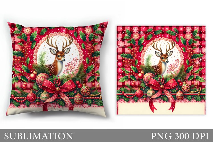 Christmas Deer Pillow Design. Christmas Pillow Sublimation example image 1