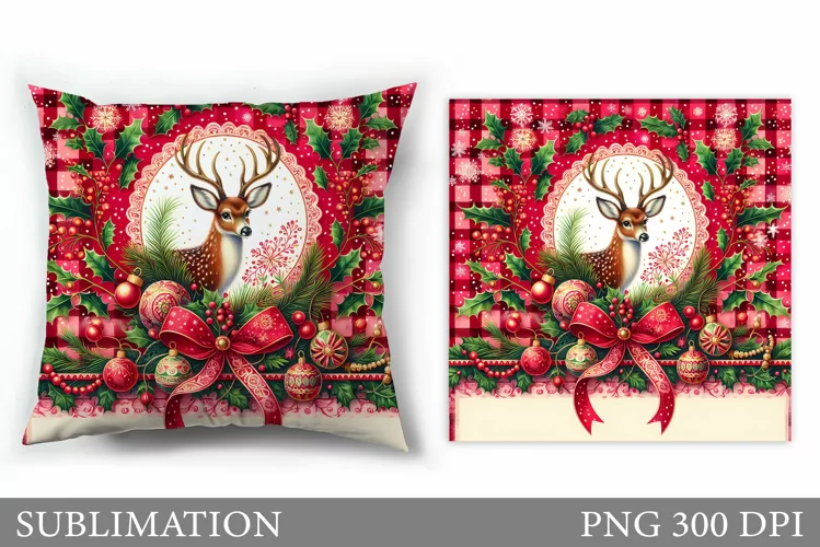Christmas Deer Pillow Design. Christmas Pillow Sublimation
