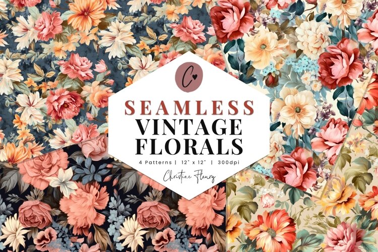 4 Seamless Vintage Florals Digital Paper example image 1