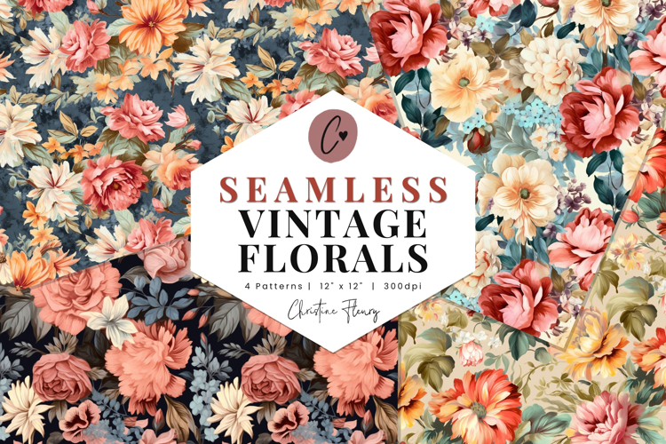 4 Seamless Vintage Florals Digital Paper
