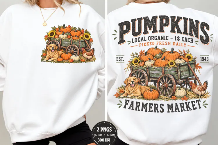 Pumpkin Farmers Market Front Back PNG, Fall Farm Front Back