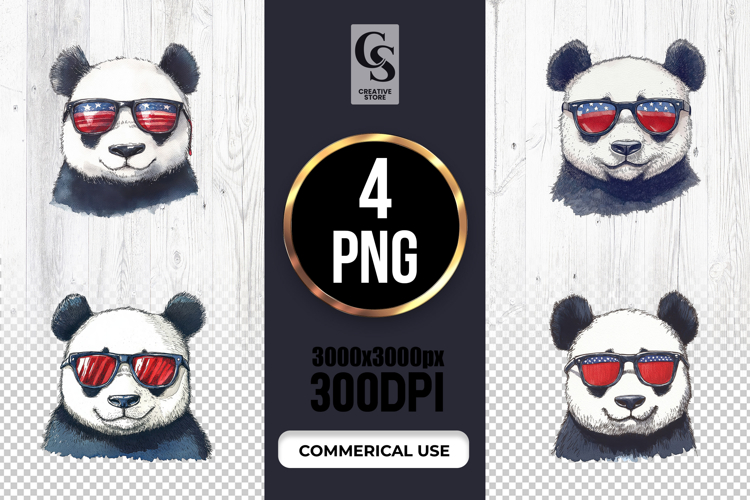Patriotic Panda With Sunglasses Clipart PNG